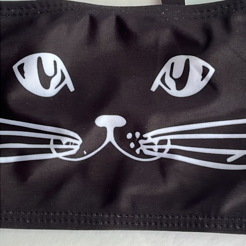 Cat Face Bikini Top Girls Size XS Black Cat Crop Top - Picture 2 of 5
